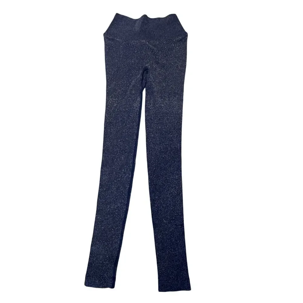 New NUX Women's Blue Metallic V Back Butt Scrunch Athletic Leggings Size S